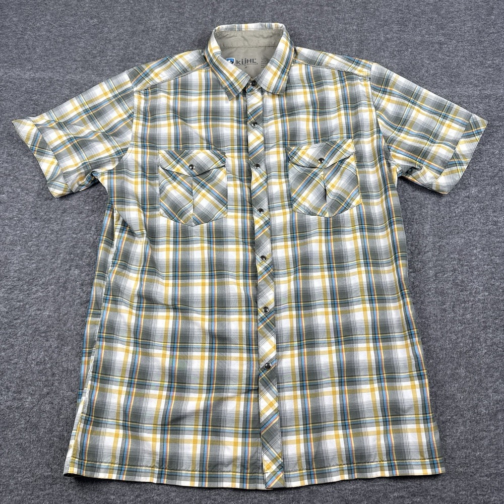 Kuhl Shirt Mens Medium Plaid Eluxur Button Down Short Sleeve Outdoor Hiking